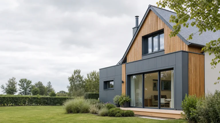 Maison normande rénovée avec bardage extérieur dans le Calvados
